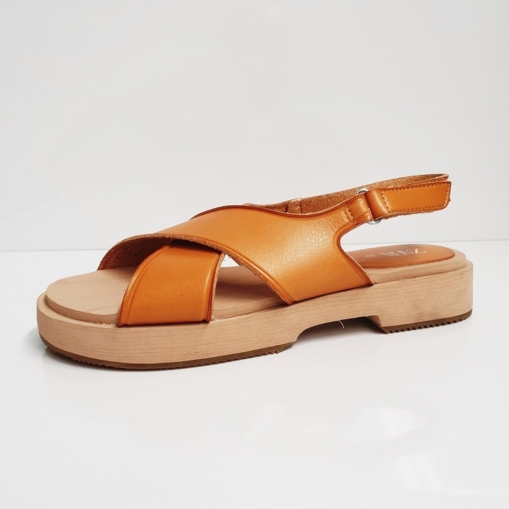 Zara Leather Criss Cross Strap Sandal in Brown Size 6‎ or 36 - Picture 9 of 9